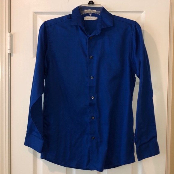 Big Boys Calvin Klein Sateen Button Down Shirts - Picture 2 of 6